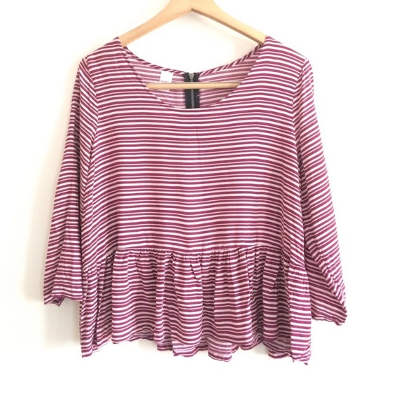 Bongo Pinstriped Peplum Style Blouse with Red Stripes - Picture 1 of 4